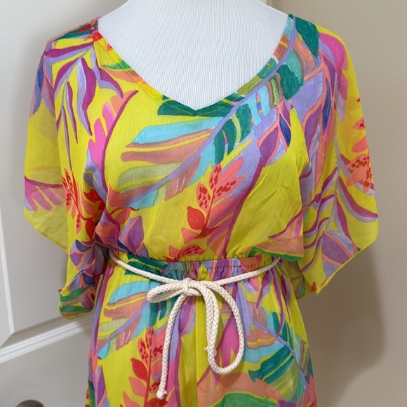 BECCA Costa Printed Bella Belted Floral Vibrant Chiffon Beach Cover Up Size XS - Picture 2 of 8
